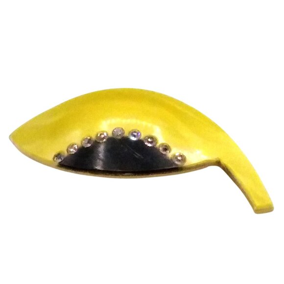Unique Early Celluloid Eye Brooch with Inset Crystals and C Clasp - Picture 1 of 5